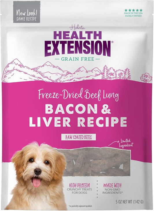 Health Extension Freeze Dried Dog Treat, Gluten & Grain-free, Puppy Training Treats, Bacon and Liver (5 Oz / 142 g)
