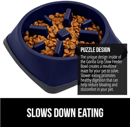 Gorilla Grip Slow Feeder Dog and Cat Bowls, Interactive Puzzle Toy for Dogs and Cats Food Training, Keeps Pets Busy and Prevents Puppy Overeating, Large, Small Breeds, 100% BPA Free, 1 Cup Navy