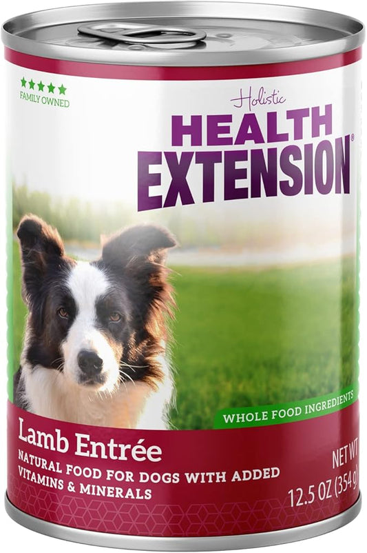 Health Extension Wet Dog Food Canned, Natural Food for all Puppies & Dogs with added Vitamins & Mineral, Lamb Entree (12.5 Oz / 374 g) (Pack of 12)