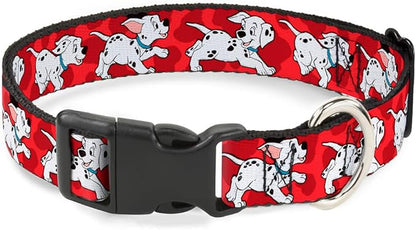 Buckle-Down Plastic Clip Collar - Dalmatians Running/Paws Reds/White/Black - 1.5" Wide - Fits 16-23" Neck - Medium