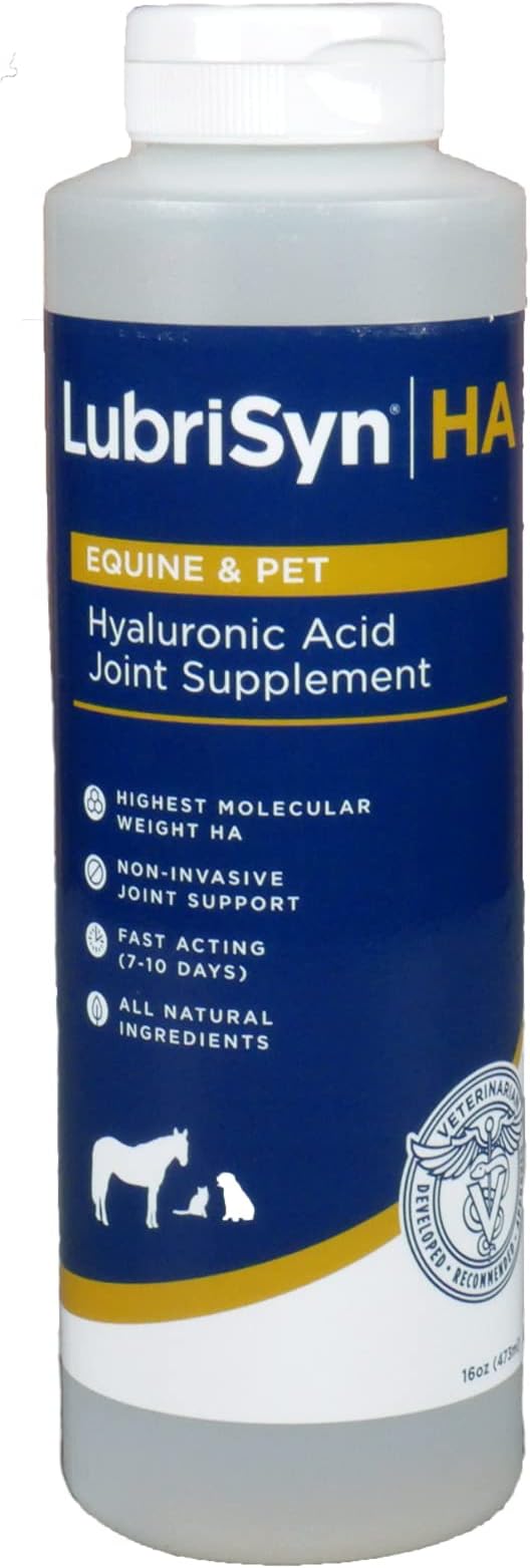 LubriSynHA Hyaluronic Acid Pet & Equine Joint Formula 16oz - All-Natural, High-Molecular Weight Liquid Hyaluronan - Joint Support for Horses, Dogs, Cats - Promotes Healthy Joint Function, Made in USA