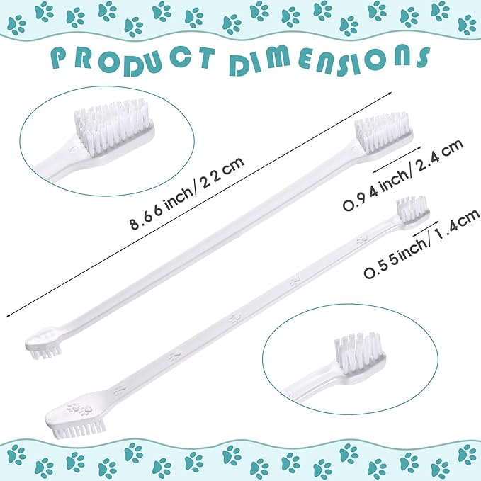 Gerrii 200 Pcs Dog Toothbrush Double Headed Dog Pet Toothbrush Long Handle Dog Tooth Brushing Kit Soft Bristles Pet Toothbrush for Dogs Cat and Most Pets Teeth Cleaning Dental Oral(White)