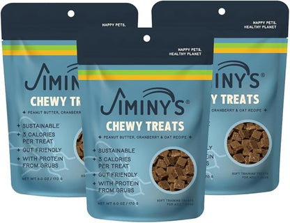 Jiminy's Chewy Good Grub Dog Training Treats, Hypoallergenic, 6oz, Peanut Butter & Cranberry (Pack of 3)