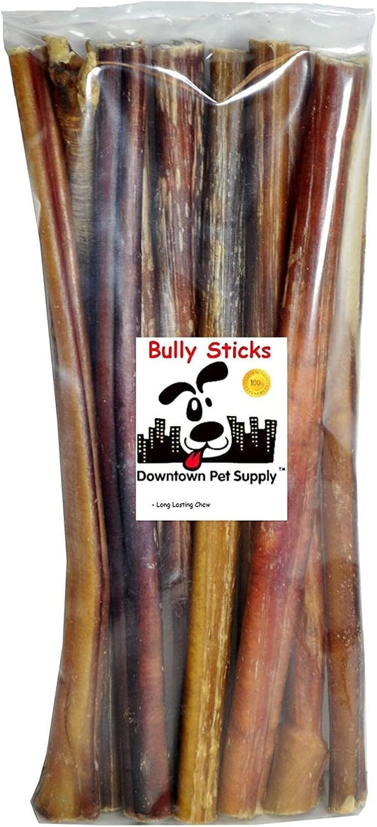 Downtown Pet Supply - Bully Sticks for Dogs - Dog Dental Treats & Rawhide-Free Dog Chews - Dog Treats with Protein, Vitamins & Minerals- Natural Beef Sticks - 12 in - 1 lb