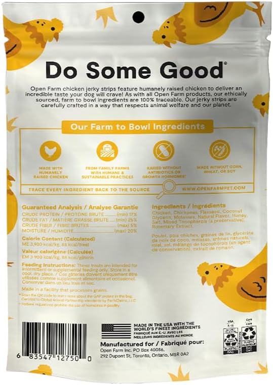 Open Farm Dehydrated Dog Treats, Gently Cooked Recipe with Natural Simple Ingredients and No Artificial Flavors or Preservatives (6 Pack Chicken Jerky)