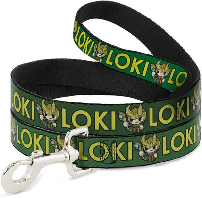 Buckle-Down Dog Leash Kawaii Loki Standing Pose Text Green Yellow 6 Feet Long 1.0 Inch Wide, multi color (DL-WTH024-1.0-6FT)