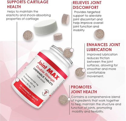 Double Strength Chewable Tablets for Dogs, Glucosamine, Chondroitin, Vitamins & Antioxidants, Hip & Joint Pain Relief & Support Supplement - Veterinarian Formulated, Made in USA, 120 Tablets
