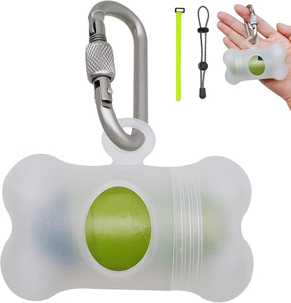 Bag Dispenser Dog Poop Bags Holder Dog Waste Bags Dispenser with Leak-Proof Green Poop Bags for Leash On The Go for Walking Dogs Outdoor(1 Holder 15 Bags，Clear)
