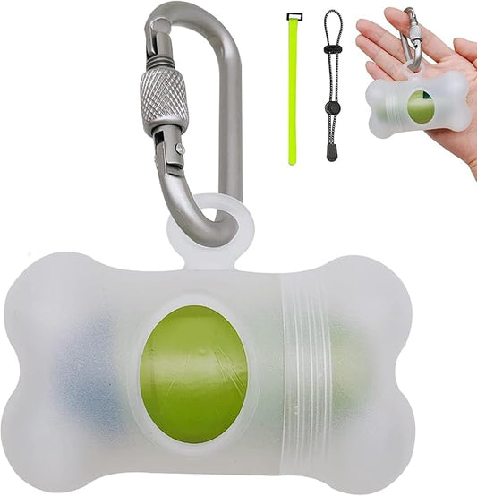Bag Dispenser Dog Poop Bags Holder Dog Waste Bags Dispenser with Leak-Proof Green Poop Bags for Leash On The Go for Walking Dogs Outdoor(1 Holder 15 Bags，Clear)