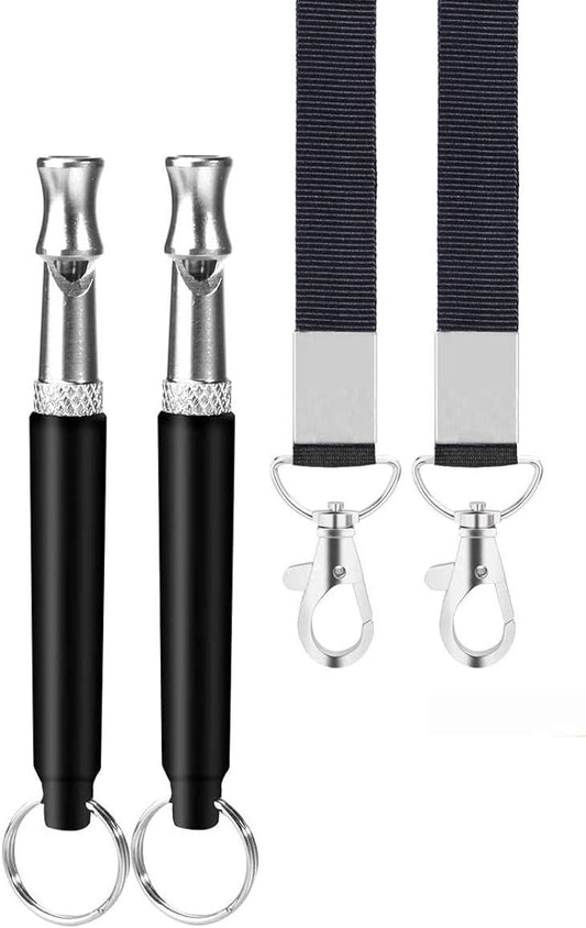 2 Pack Dog Whistle, Dog Whistle to Stop Barking Neighbors Dog, Adjustable Ultrasonic Silent Dog Whistle, Professional Recall Dog Training Whistles, with Lanyard, Black and White