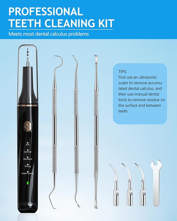 Hansaplast Plaque Remover for Teeth, Dog Teeth Cleaning, Dental Tools to Remove Tartar and Stains, Safe for Dogs & Cats, with Led Light & 5 Adjustable Modes (Black)