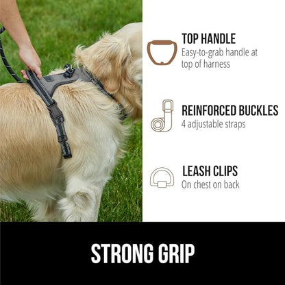 Gorilla Grip Comfortable Durable Dog Harness with Handle, Pet Leash Clips on Chest or Back for Walking, Padded Mesh Pets Vest, Adjustable Reflective Straps, Puppy Training, Gray