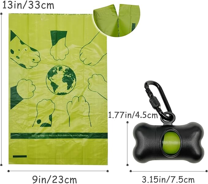 Bag Dispenser Dog Poop Bags Holder Dog Waste Bags Dispenser with Leak-Proof Green Poop Bags for Leash On The Go for Walking Dogs Outdoor(1 Holder 15 Bags,Black)