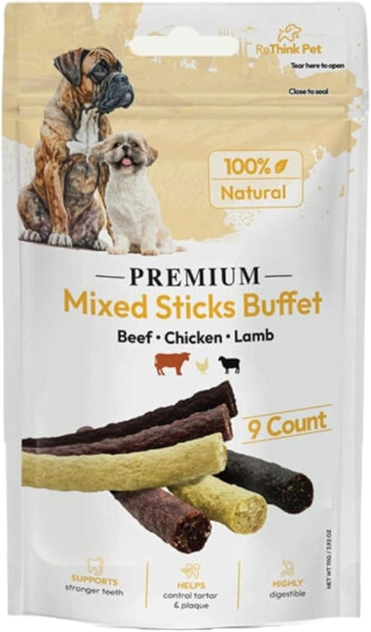 Mixed Sticks Buffet for Pets - 3-Flavored Healthy Dog Treats - 9 pcs Dog Training Treats