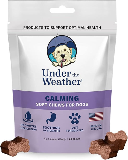 Under the Weather Pet Soft Dog Chew Supplements for Calming and Probiotics | Supports Relaxation and Normal Emotional Balance in Dogs (Calming, 60 Count)