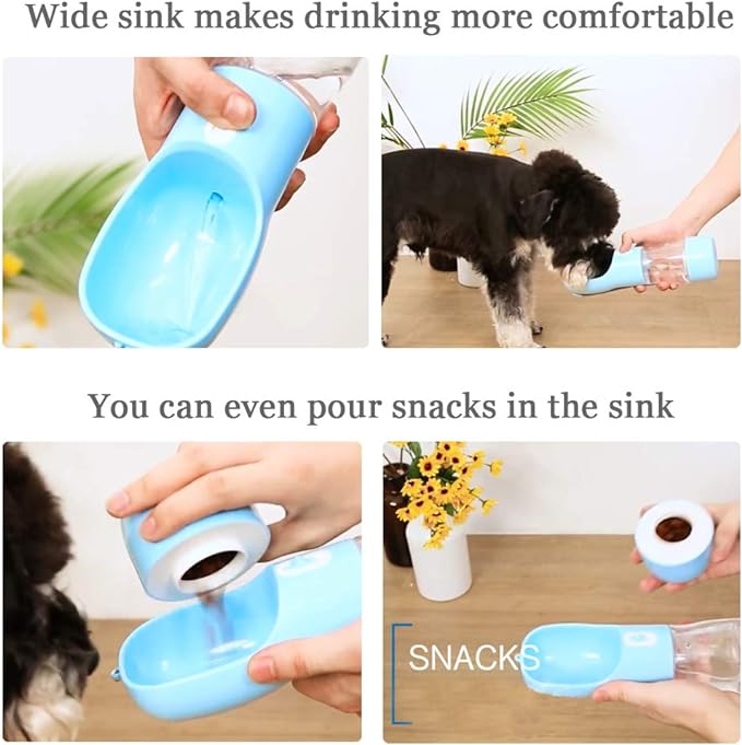 Dog Water Bottle for Walking, Multifunctional and Portable Dog Travel Water Dispenser with Food Container,Detachable Design Combo Cup for Drinking and Eating,Suitable for Cats and Puppy