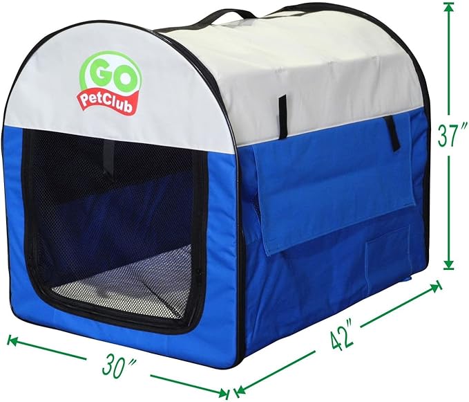 Go Pet Club 42" Rounded Top Soft Collapsible Dog Crate, Portable Pet Carrier, Thick Padded Pet Travel Crate for Indoor & Outdoor, Soft Sided Pet Foldable Kennel Cage with Durable Mesh Windows, Blue