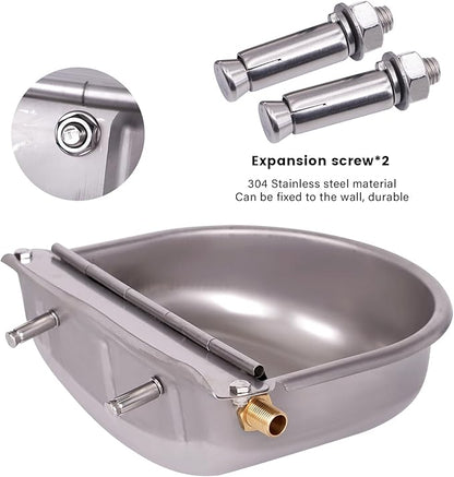 1 Gal Extra Large Automatic Horse Waterer Stainless Steel Dog Water Bowl Dispenser with Brass Float Valve Auto Fill Livestock Water Trough for Dogs Chicken Farm Animal
