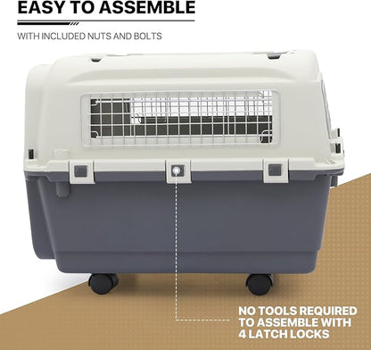 MoNiBloom 25.5-Inch Plastic Carrier with Wheels for Small Dogs and Cats, Multifunction Hard Cat Carrier Dog Kennel Ventilation and Security Lock Design for Pets up to 22 Pounds