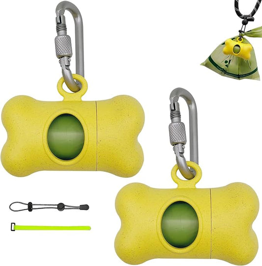 Bag Dispenser Dog Poop Bags Holder Dog Waste Bags Dispenser with Leak-Proof Green Poop Bags for Leash On The Go for Walking Dogs Outdoor(2 Holders 30 Bags,Yellow)