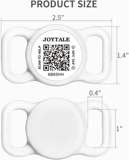 Joytale [ NO APP Required ] Silent Silicone QR Code Dog Tag, Slide On Dog Tags for 1 Inch Wide Collars or Vest, NFC Pet Online Profile, Scan QR to Send Location Alert Email, White, M