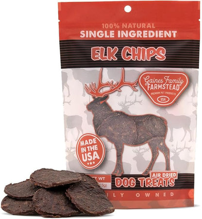Gaines Family Farmstead Elk Chips for Dogs, All-Natural, Grain-Free, Soy-Free, Dye-Free, Healthy Dog Treats for All Ages & Breeds, Puppies, Made in USA, 4 oz
