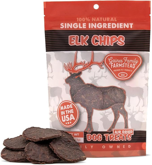 Gaines Family Farmstead Elk Chips for Dogs, All-Natural, Grain-Free, Soy-Free, Dye-Free, Healthy Dog Treats for All Ages & Breeds, Puppies, Made in USA, 4 oz