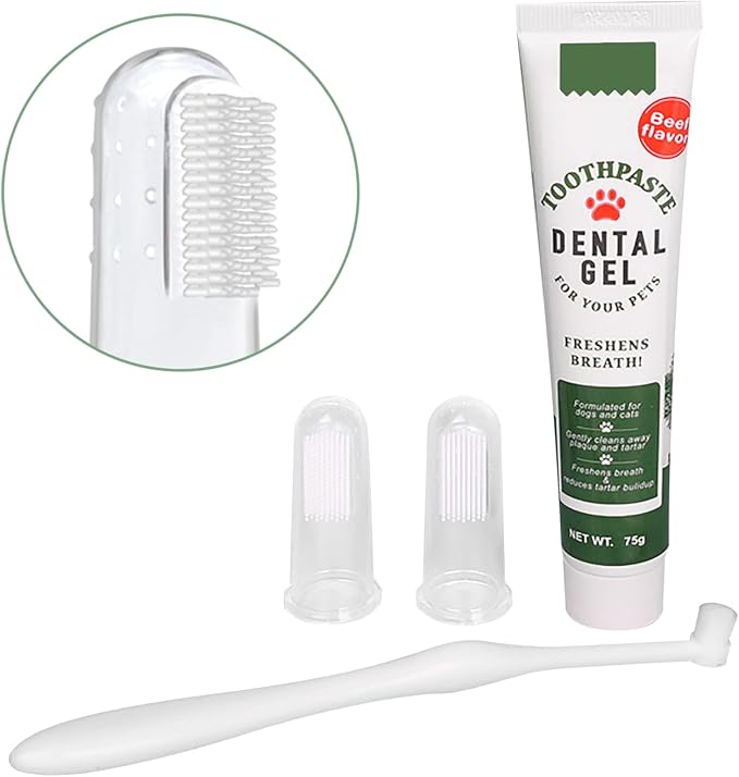Pet Dog Toothbrush Toothpaste Finger Toothbrush Set Cat Toothbrush Teeth Cleaning Dental Care Kit Fresh Mouth Kit Beef Flavor Dog Cat Removal Plaque Gum Keep Tooth Health