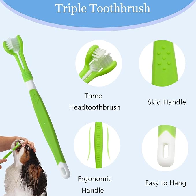 5PCS Dog Toothbrush Kit Cat Toothbrush Finger Toothbrushes Triple Head Dog Toothbrushes for Dogs, Cleaning Pet Brushes for Puppy Dogs Cat Dental Care