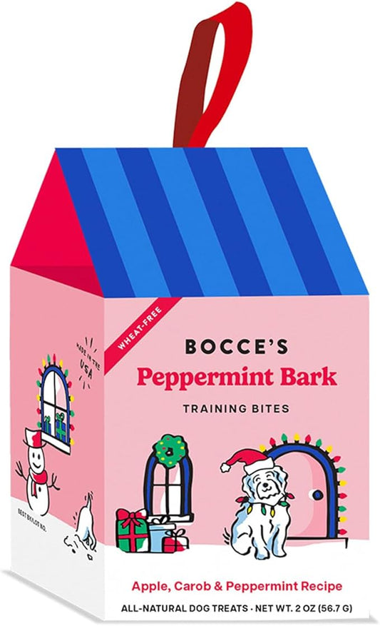 Bocce's Bakery All-Natural, Seasonal, Peppermint Bark Training Bites for Dogs, Wheat-Free, Limited Ingredient Training Treats in Ornament Box, Inspired by Christmas, 2 oz