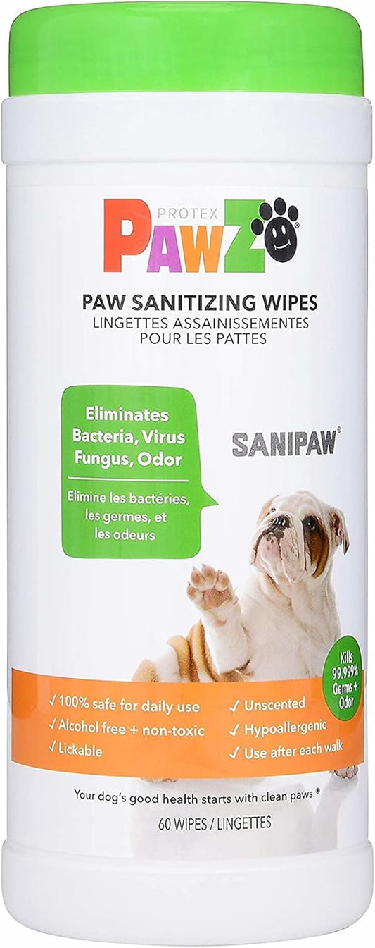 Protex PawZ SaniPaw Odor Eliminating Dog Paw Wipes (120 Wipes) Cleansing Dog Grooming Wipes, Simple & Safe Lickable Ingredients - Paw Cleaner for Dogs, Pet Wipes