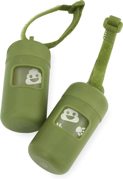 Best Pet Supplies Dog Poop Bag Holder Leash Attachment with 30 Bags, Reusable Dispenser for Travel, Walking, Park, and Outdoor Use, Durable with Clip-On - Green, Pack of 2