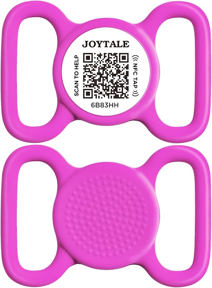 Joytale [ NO APP Required ] Silent Silicone QR Code Dog Tag, Slide On Dog Tags for 1.2-1.6Inch Wide Collars or Vest, NFC Pet Online Profile, Scan QR to Send Location Alert Email, Purple, L