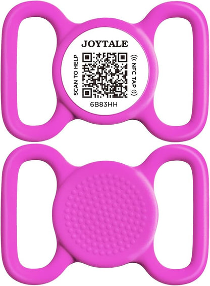 Joytale [ NO APP Required ] Silent Silicone QR Code Dog Tag, Slide On Dog Tags for 1.2-1.6Inch Wide Collars or Vest, NFC Pet Online Profile, Scan QR to Send Location Alert Email, Purple, L