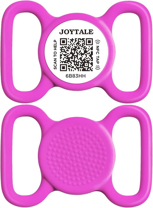 Joytale [ NO APP Required ] Silent Silicone QR Code Dog Tag, Slide On Dog Tags for 1.2-1.6Inch Wide Collars or Vest, NFC Pet Online Profile, Scan QR to Send Location Alert Email, Purple, L