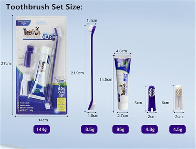 Dog Toothbrush Kit,4-Piece Set with Toothpaste Fingerbrush,Cat Teeth Cleaning,Pet Oral Dental Care Fresh Breath Brush,Cute Puppy Whitening Cleansing for Small Large Dogs,Beef Flavor