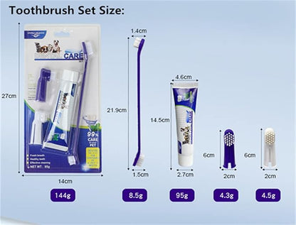Dog Toothbrush Kit,4-Piece Set with Toothpaste Fingerbrush,Cat Teeth Cleaning,Pet Oral Dental Care Fresh Breath Brush,Cute Puppy Whitening Cleansing for Small Large Dogs,Beef Flavor