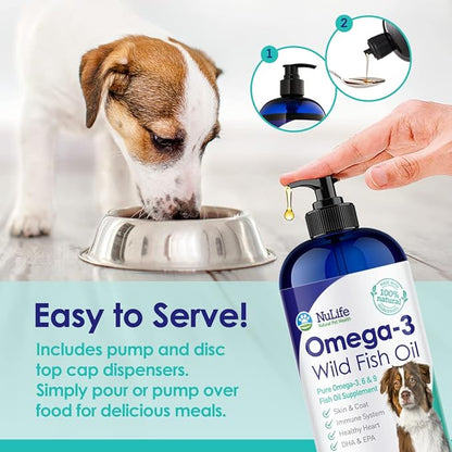 Liquid Fish Oil for Dogs with Omega 3, 6 & 9 Fatty Acids, Wild Caught from Iceland, Skin and Coat Supplement for Shedding, Itchy Skin, Allergies, Brain and Heart Health, Rich in EPA + DHA - 32 oz
