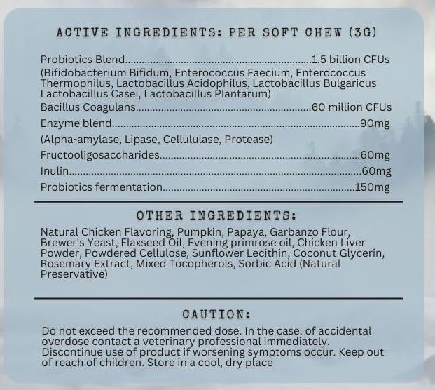 Primal Nutrition Probiotics for Dogs - Digestive Enzymes for Gut Flora, Digestive Health, Diarrhea & Bowel Support - Dog Supplement Soft Chew for Pet Immune System - Chicken