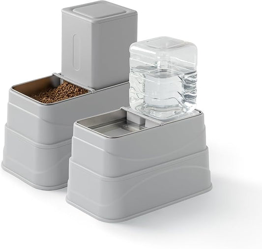 Automatic Dogs Food and Water Dispenser - Stainless Steel Elevated Large Dog Feeder and Water Bowl Dispenser Self Feeding Dog Food Dispenser for Dogs Cats Pets Animals Large Capacity(3.8L)
