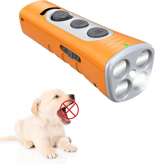 2024New Dog Bark Deterrent Device, 4X Ultrasonic Emitters Anti-Barking Device, Rechargeable Dog Barking Control Device with 50ft Range Dog Training Tool,Barking Silencer Indoor&Outdoor(Orange)