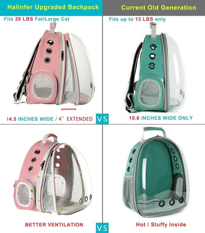 Front Expandable Cat Backpack Carrier, Fit up to 20 lbs, Space Capsule Bubble Window Pet Carrier Backpack for Large Fat Cat and Small Puppy