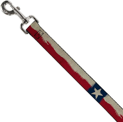 Buckle-Down Dog Leash Texas Flag Close Up Distressed Painting 6 Feet Long 1.0 Inch Wide, Multicolor (DL-6FT-W32099)
