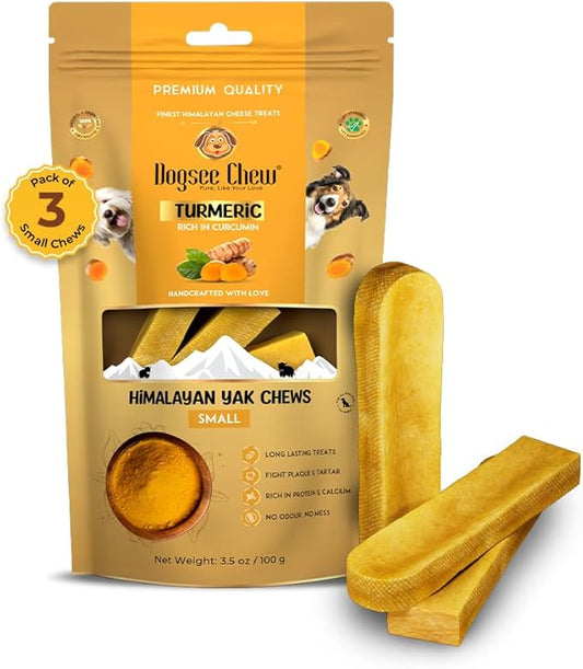 Dogsee Himalayan Yak Cheese Dog Chews with Turmeric (Small - 3 Chews) | Hip & Joint Health Support for Dogs | Rich in Protein & Calcium | Premium Dog Dental Chews