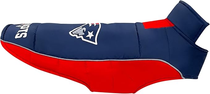 NFL New England Patriots Puffer Vest for Dogs & Cats, Size Medium. Warm, Cozy, and Waterproof Dog Coat, for Small and Large Dogs/Cats. Best NFL Licensed PET Warming Sports Jacket