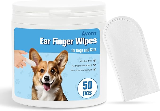 Avont 2 Pack Dog Ear Cleaner Wipes, Gentle Ear Relief Cleaning Finger Sheath for Cats Pets, 100 Disposable Pieces