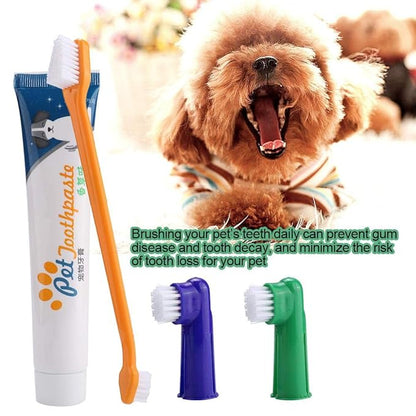 Pet Dog Cat Toothbrush Toothpaste Set Dog Soft Toothbrush Vanilla Flavored Toothpaste Dental Care Tool for Reduces Tartar Buildup with Dual Headed Toothbrush Finger BrushToothpaste