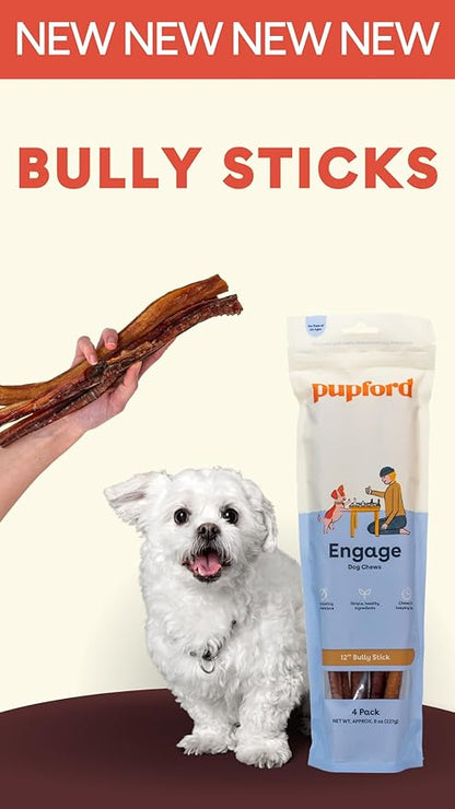 Pupford Thick Bully Sticks for Dogs & Puppies, Smoked for Improved Smell, Natural, Long-Lasting, Single Ingredient Chews for Medium & Large Breeds (12", 4 Count)