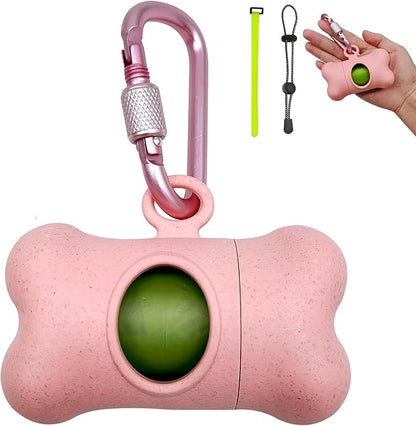 Bag Dispenser Dog Poop Bags Holder Dog Waste Bags Dispenser with Leak-Proof Green Poop Bags for Leash On The Go for Walking Dogs Outdoor(1 Holder 15 Bags,Pink)