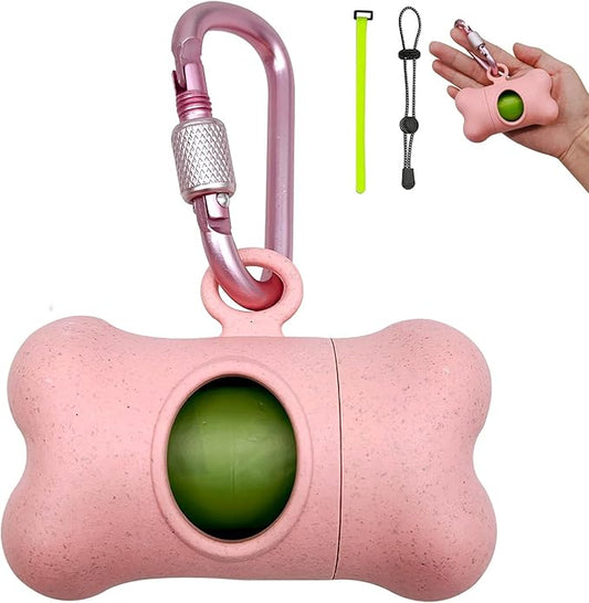 Bag Dispenser Dog Poop Bags Holder Dog Waste Bags Dispenser with Leak-Proof Green Poop Bags for Leash On The Go for Walking Dogs Outdoor(1 Holder 15 Bags,Pink)